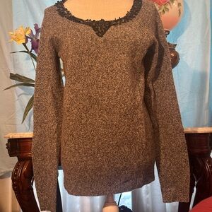 Gray Women's Sweater with Black Sequin Detail